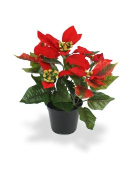 Pianta artificiale Poinsettia 25cm in vaso - rosso